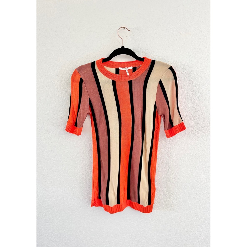 Scotch & Soda Maison Scotch Top Women S Orange Striped Knit Elbow Sleeve Retro